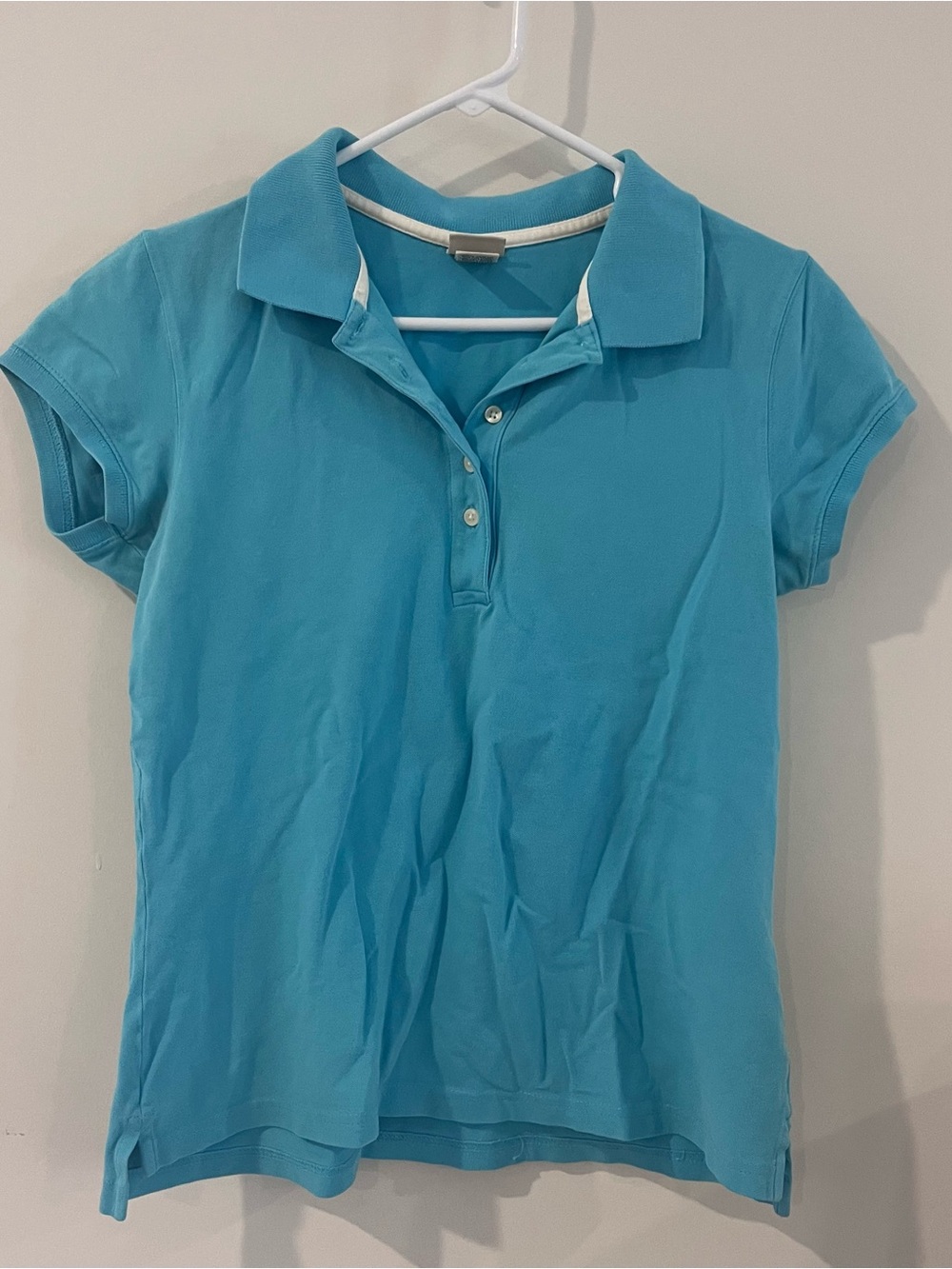 Vintage L.L. Bean Women’s Polo Shirt Teal Medium Pique Y2K Aqua Turquoise